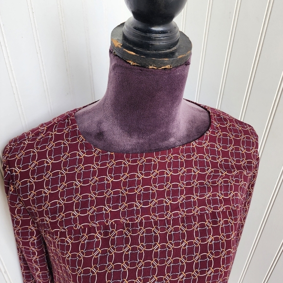 Loft Ann Taylor Burgundy Long Sleeve Red Patterned Keyhole Long Sleeve Blouse S - Picture 2 of 12